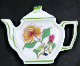 Raynaud Limoges France Tea Bag Holder Porcelain With Chrysanthemum Flower 4.  5 "