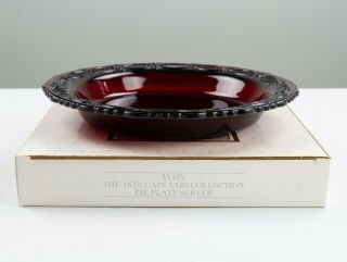 Avon Ruby Red 1876 Cape Cod Pie Plate Server,  Vintage Glass 10 5/8 "