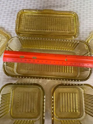 Set Of 3 Vintage Amber Federal Glass Lidded Ribbed Refrigerator Dishes 4