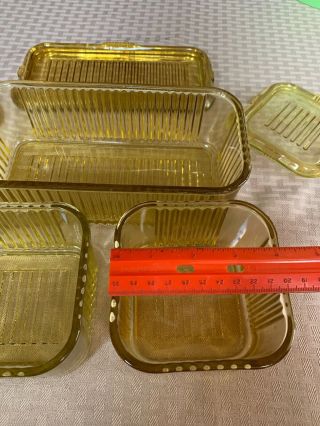 Set Of 3 Vintage Amber Federal Glass Lidded Ribbed Refrigerator Dishes 5