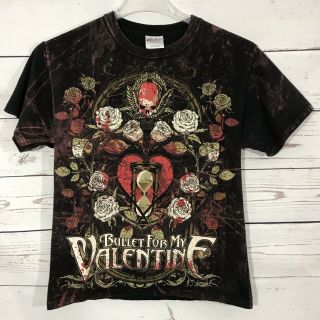 Size Medium Bullet For My Valentine Tshirt All - Over Print Skull Guns Roses