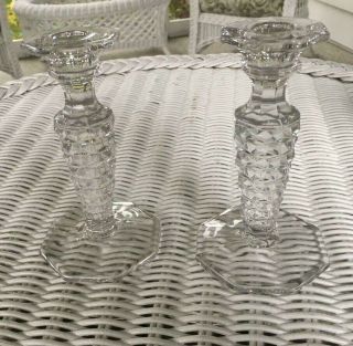 Fostoria American Glass Candlesticks Candle Holders Vintage 1940 