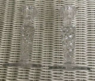 Fostoria American Glass Candlesticks Candle Holders Vintage 1940 ' s Octagon Base 2