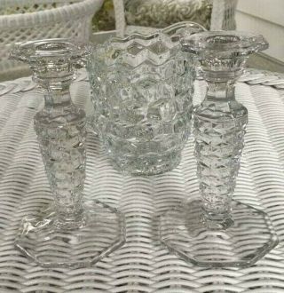Fostoria American Glass Candlesticks Candle Holders Vintage 1940 ' s Octagon Base 3