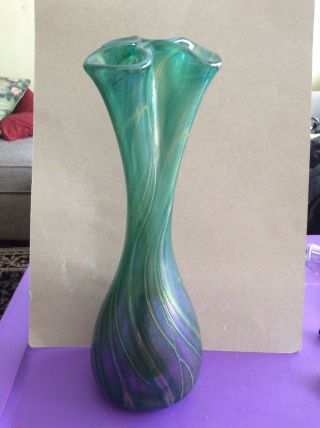 Glass Lustre Pinched Top Vase,  Isle Of Wight Art Glass,  Heron Glass,  Iridescent