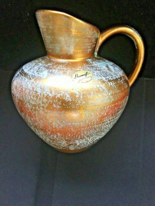 Vintage Signed Stangl Pottery Handled Turquoise Brushed Gold Pitcher 4060 3