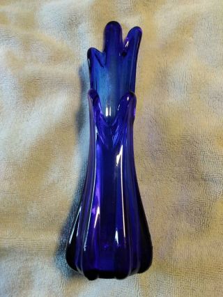 Blue Art Glass Swung Bud Vase 10  Mid - Century Modern