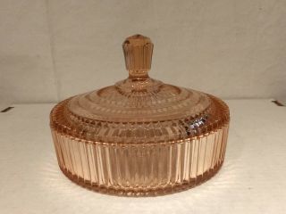 Anchor Hocking Queen Mary Depression Pink Glass Large Covered Candy Dish Box Htf