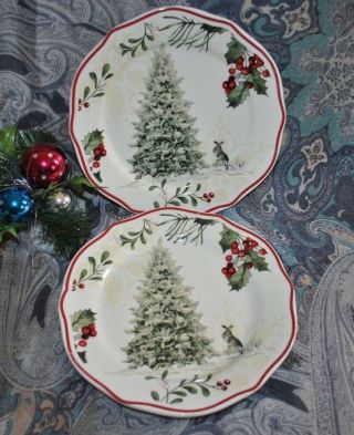 Better Homes & Gardens Heritage Christmas S/2 Salad Plate Tree Rabbit Ltd