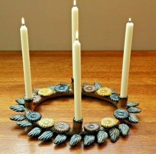 Vintage Metepec Mexican Pottery Tree Of Life 4 Candle Ring Center Piece