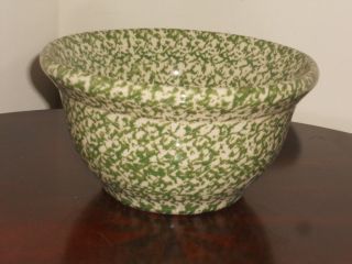 Henn Pottery Green Spongeware 8 " Wide X 4 1/4 " Tall Mixing Bowl Hard To Find