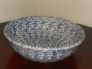 Gerald Henn Pottery Blue Spongeware Round Serving Bowl 9 3/4 " R X 2 3/4 " T