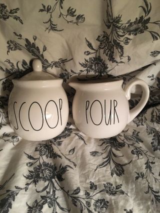 Rae Dunn “pour” And “scoop” Set Sugar Bowl Pot Dish Creamer Ll Htf Cream