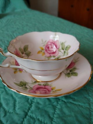 Paragon Teacup & Saucer Pink Large Roses Cabbage England Wide Mouth Lovely 6
