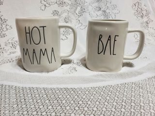 Rae Dunn Hot Mama And Bae Ceramic Mugs Set Of 2