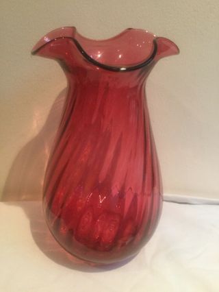 Dartington Large 8 Inches Cranberry Glass Vase.