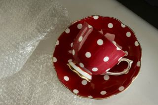Vintage Royal Albert Polka Dot Pattern Tea Cup & Saucer Red Marroon Burgundy