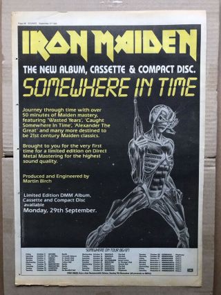 Iron Maiden Somewhere In Time Poster Sized Music Press Advert From 1986