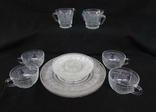 Rare Vintage 1940 - 50 Federal Crystal Heritage Plates Cups Creamer Sugar