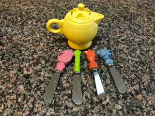 Fiesta Yellow Teapot Canape Cheese Spreader Knife Set Fiestaware