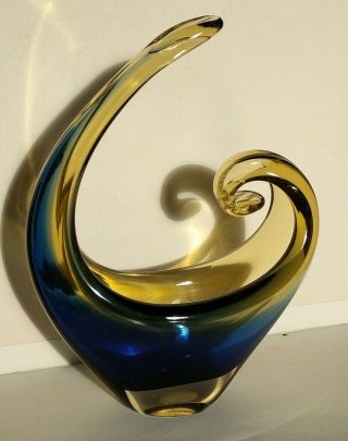 Mid Century Retro Vintage Murano Sommerso Freeform Blue Art Glass Sculpture,  Vase