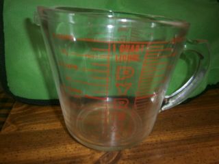 Vintage Pyrex Glass 4 Cup 1 Qt Measuring Cup D Handle Spout Bold Red Lettering