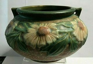 Vintage Roseville Dahlrose Brown Green Pottery 4 1/4 " Jardiniere 1920s