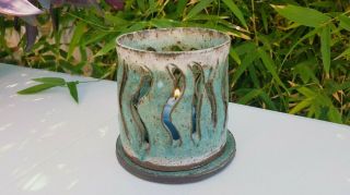 Vintage Hand Thrown Art Pottery Candle Holder Incense Boho Anthropology Style