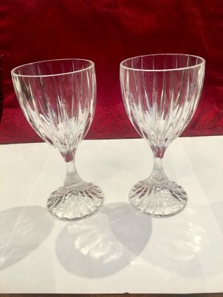 Set Of 2 Mikasa " Park Lane " Pattern Crystal Wine/water Glasses 6.  25”h