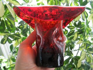 Bischoff Glass Crackle Amberina Hat Vase 4 5/8 " Tall Unmarked