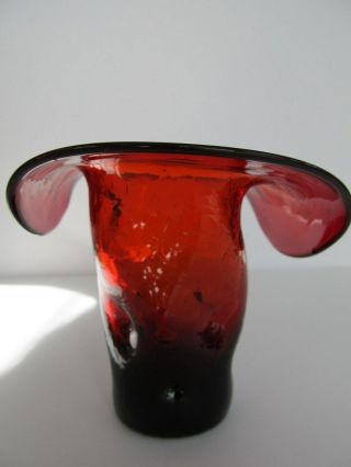 Bischoff Glass Crackle Amberina Hat Vase 4 5/8 