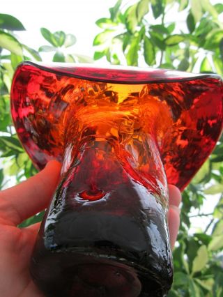 Bischoff Glass Crackle Amberina Hat Vase 4 5/8 