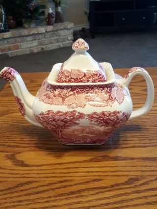 Masons Pink Vista Square Gadroon Teapot With Lid -