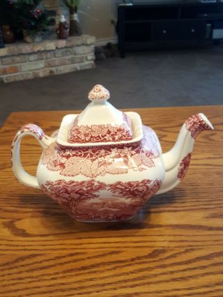 Masons Pink Vista square Gadroon Teapot with Lid - 3