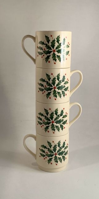 Lenox Christmas Holiday Set Of (4) American By Design Stacking Coffee Cups/mugs