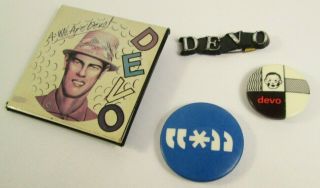 Devo 4 X Vintage 1980s Us Badges Pins Buttons Punk Rock Wave
