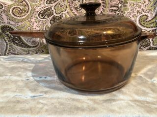 Corning Pyrex Vision Ware 2.  5 L Amber Glass Pot Sauce Pan With Lid U.  S.  A
