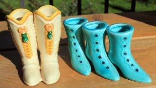 2 Vintage Ceramic Boot Vase Made Italy Signed Ferlaro Match Toothpick Victorian