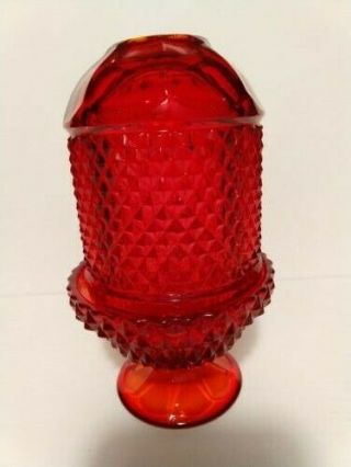 Ruby Red Fairy Lamp Vintage Viking Glass Diamond Point Holiday.  6 1/2 " Tall.