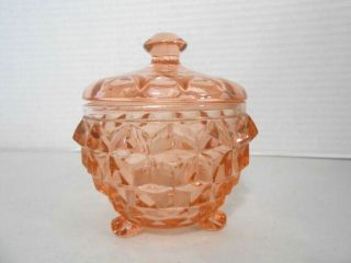 Jeannette Pink Depression Glass Cube Cubist Powder Box Jar/ Lid -
