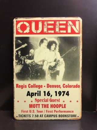 Queen Us First Performans 1974 Concert Poster Vintage Metal Sign 20x30 Cm