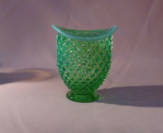 Vintage Fenton Green Opalescent Hobnail Small Hat Shape Top Vase