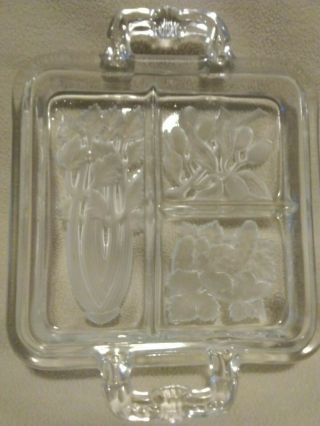 Vintage Square And Frosted Glass Divided Relish Tray