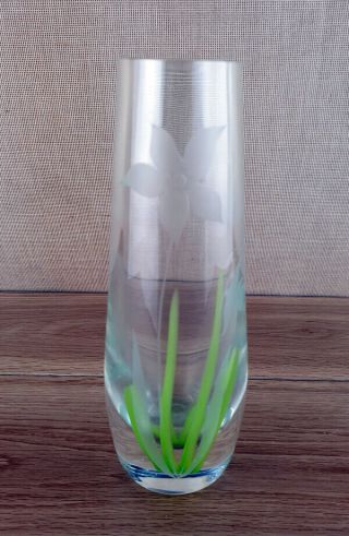 Caithness Of Scotland Glass Vase Etched With Daffodils
