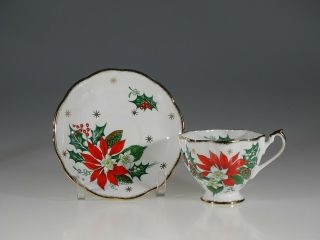 Queen Anne China " Noel " Christmas Tea Cup And Saucer,  England C.  1950