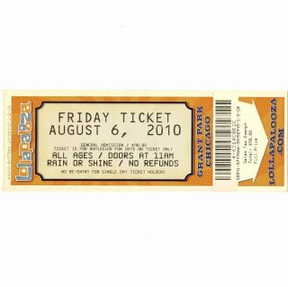 Devo & Lady Gaga & Jimmy Cliff Concert Ticket Stub Chicago 8/6/10 Grant Park