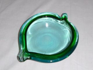 Vtg Mid Century Murano Art Glass Sommerso Ashtray Dish Peach Shaped Green Blue
