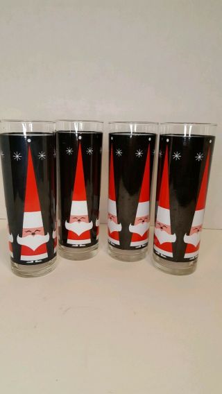 4 Vintage Holt Howard Tall Santa Claus Christmas Glasses