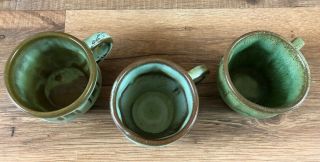Vintage Frankoma Pottery 94C Wagon Wheel Coffee Mug Cup Set of 3 Green 2