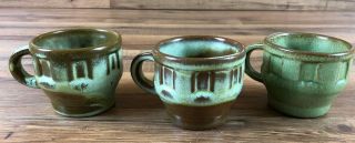 Vintage Frankoma Pottery 94C Wagon Wheel Coffee Mug Cup Set of 3 Green 3
